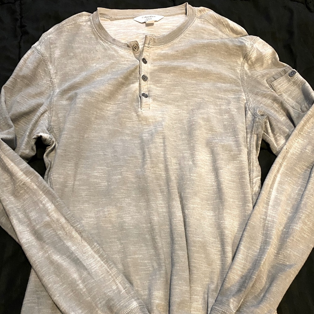 - [ ] Calvin Klein Men’s Long Sleeve Henley Tee Shirt, Buttons, Washed Gray, Med